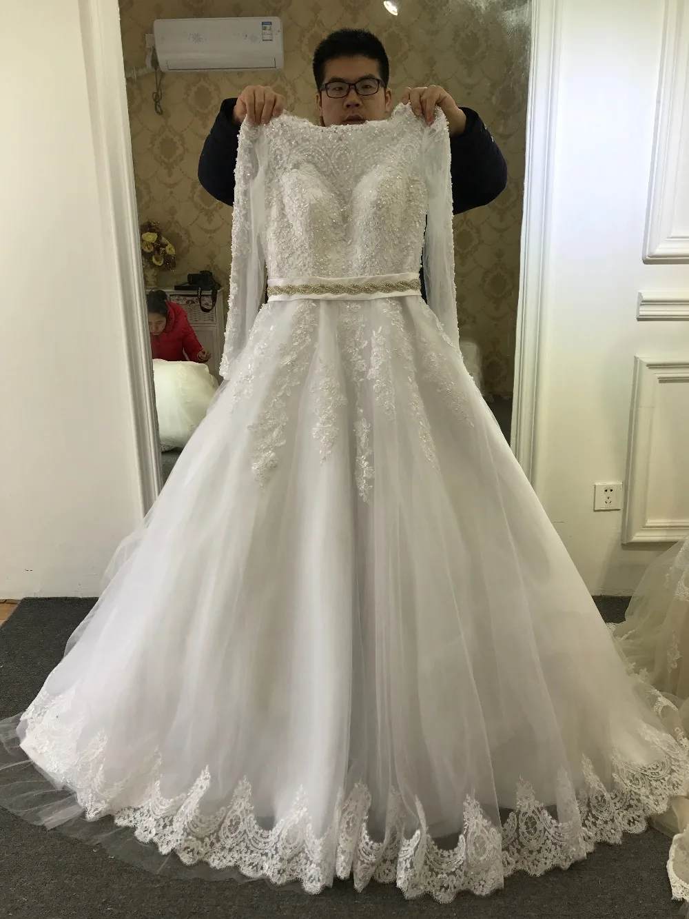 Сексуальное свадебное платье с открытой спиной реальные фотографии с кружевными длинными рукавами