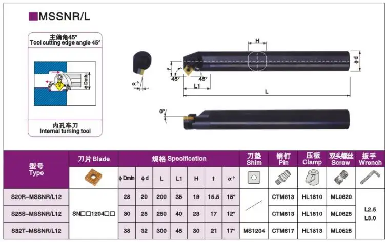 Угол 45 1 шт. S20R-MSSNR12 S25S-MSSNR12 S32T-MSSNR12 S40T-MSsNR12 MSsNL12 20 мм 25 мм, маленького размера, круглой формы с диаметром 32 мм 40 мм вправо/левой токарный станок с