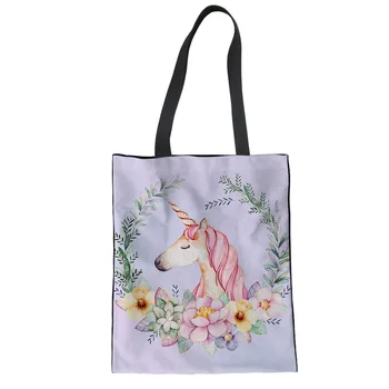 

THIKIN Hot Selling Canvas Handbags 2019 Cartoon Unicorn Pattern 3D Custom For Ladies Foldable Portable Shopping Bag Fashion