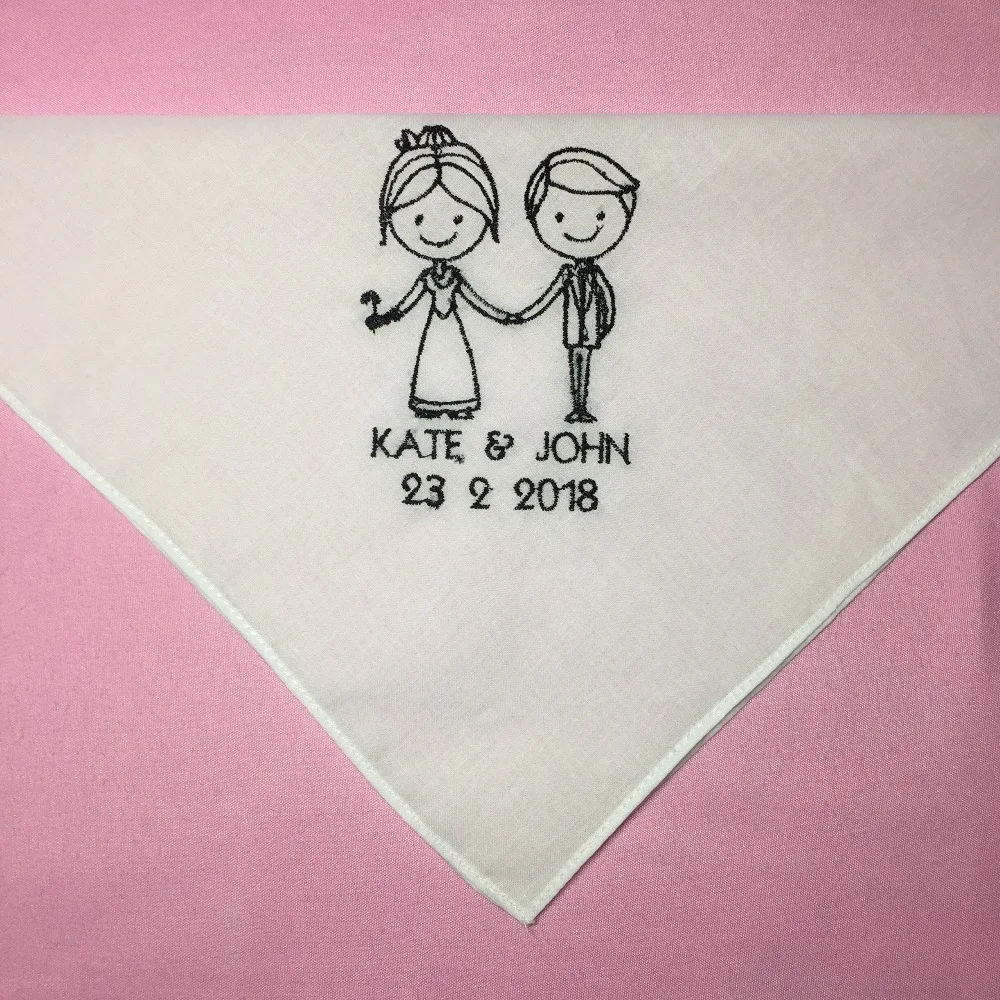  Custom Wedding Gift Embroidered Wedding Handkerchief Square White Pocket Handkerchief