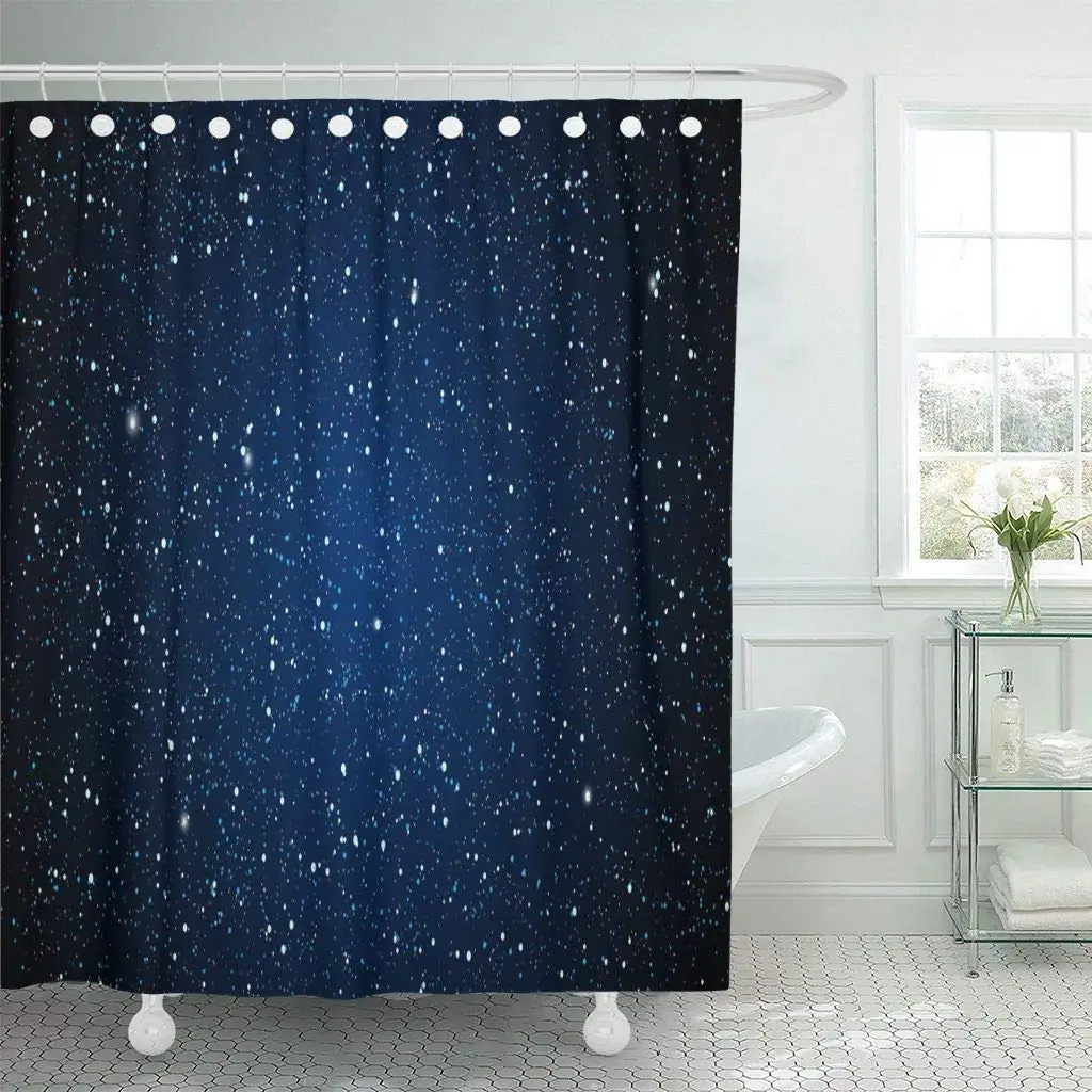 Ткань Душ Шторы с крючками планета Star Night Sky темно синий в Белый Блестящий