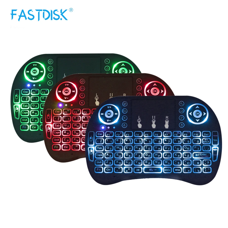 Billige Russland Englisch 2,4 GHz Wireless Hintergrundbeleuchtung Tastatur Mit Maus Touchpad fernbedienung für Android Smart TV BOX Computer