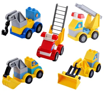 

Big Size Diy City Car Accessories Building Blocks Fire Truck Crane Forklift Compatible with Duploed Toys For Children Kids Gift
