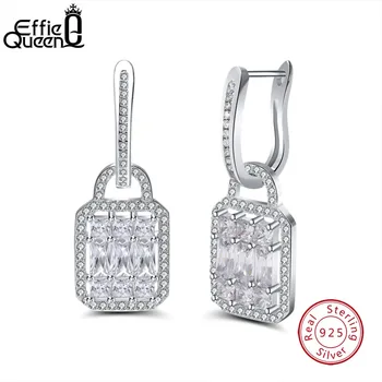 

Effie Queen 2019 Unique Design Lock Shaped 925 Sterling Silver Dangle Earrings Cubic Zirconia Crystal Female Party Jewelry BE43