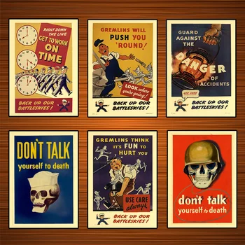 

Vintage USA WW2 Production Propaganda Poster Don't Talk Yourself to Death Classic Canvas Paintings Wall Stickers Home Decor Gift