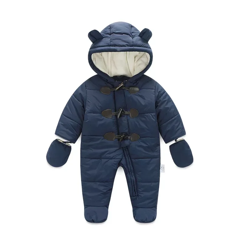 Для новорожденных теплая дутая куртка для младенцев Детские комбинезоны зимняя одежда для новорожденных; комбинезон для младенцев мальчиков девочек комбинезон с капюшоном детская верхняя одежда для возраста от 0 до 18 месяцев - Цвет: navy blue