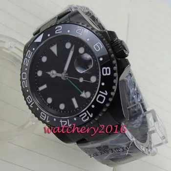 

new 40mm parnis black dial PVD case ceramic bezel GMT white number sapphire glass Automatic movement Men's business Watch