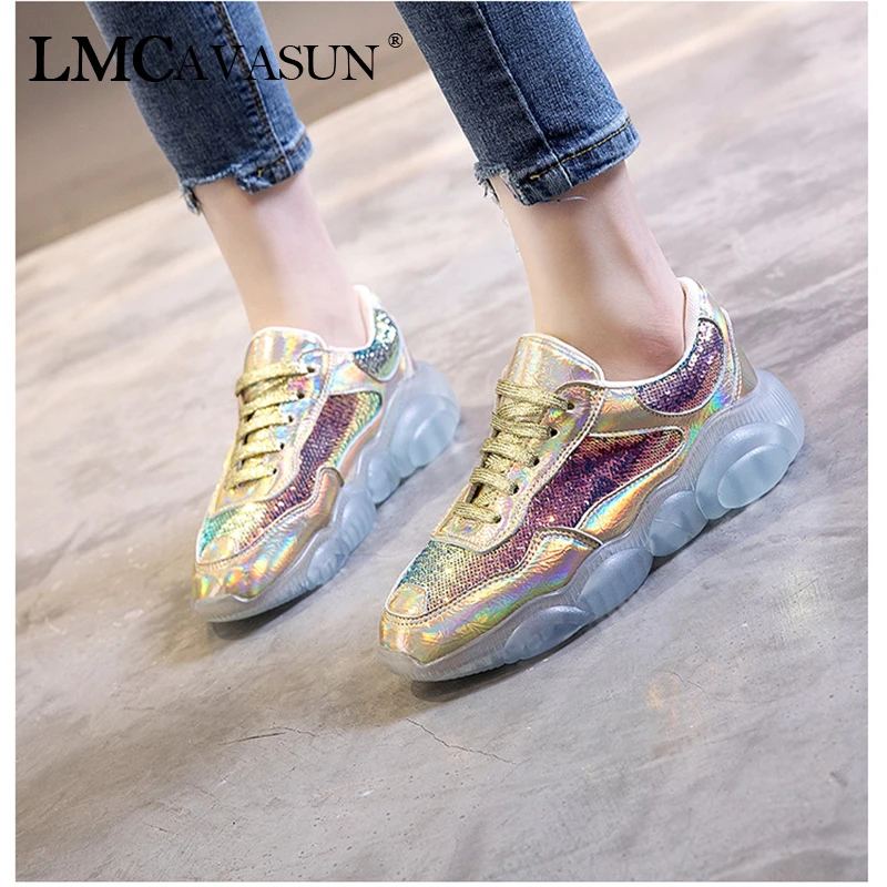 Paillettes Croix Cristal argent Printemps Chaussure Mode 2019 Homme Lacets Décontracté En Or Tissu Caoutchouc Bout attaché Rond Cuir Nouveau Bling À kuPZiX