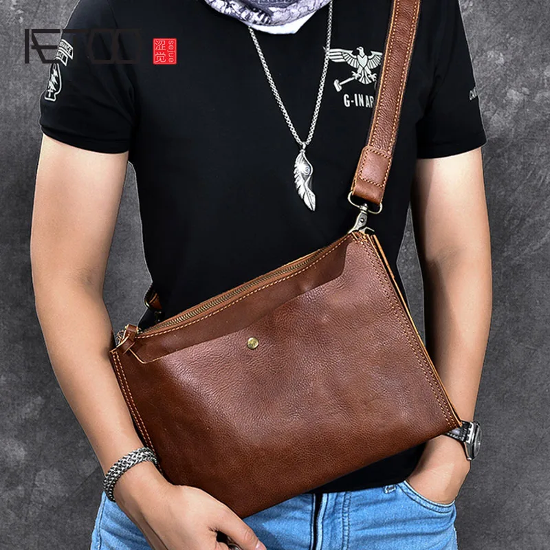 

AETOO Multifunctional top layer leather handbags Large capacity single shoulder Messenger bag leather clutches