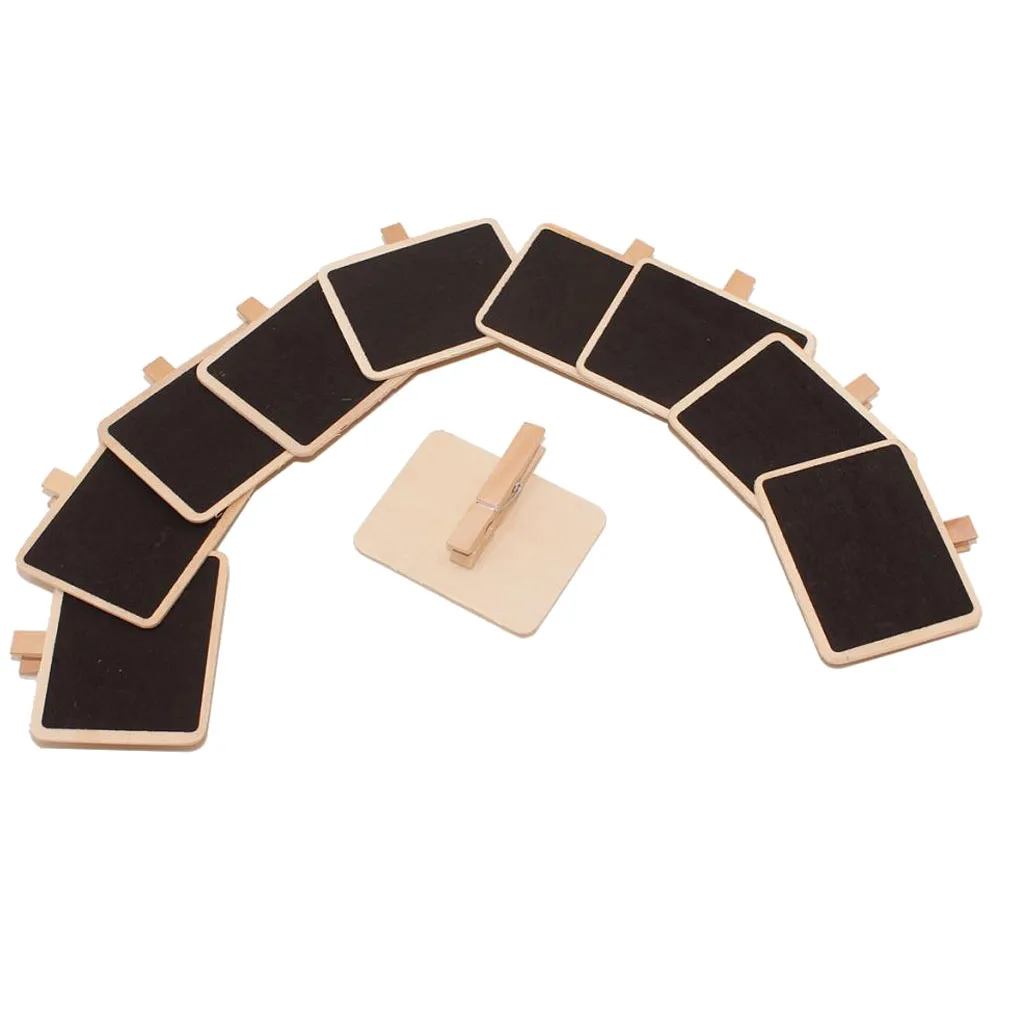 10x Wood Wooden Message Board Small Wall Hanging Clip Memo Note Blackboard with Peg