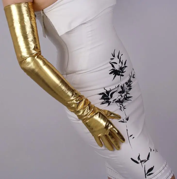 Женские длинные перчатки из лакированной искусственной кожи желтого цвета женские ультра длинные модные кожаные вечерние перчатки 70 см R1296