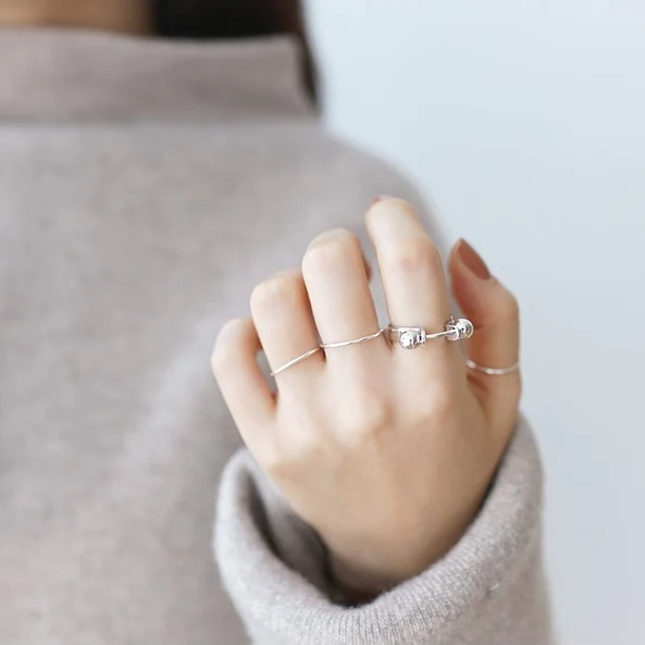 F. I. N. S женское кольцо серебро 925 Мода личность двойной Круглый бисер палец кольцо 925 пробы подвеска серебряный шар для украшения
