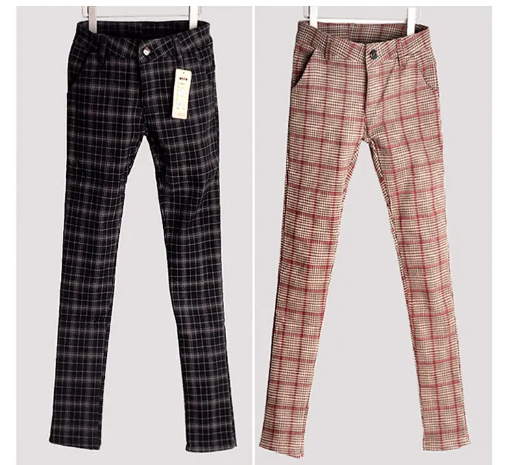 Women Plaid Pants Autumn Winter High Waist Velvet Thick Trousers Casual Vintage Plus Size 3Xl Pencil Pants For Women Ds50109