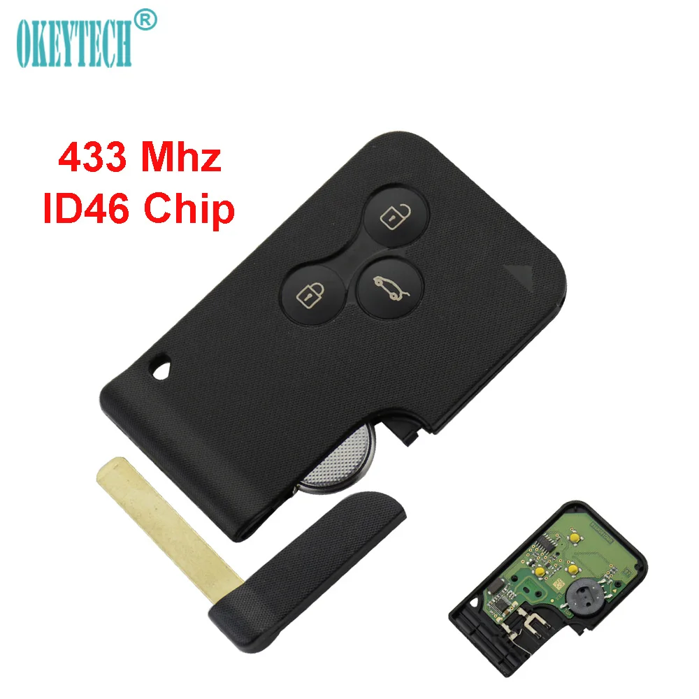 

OkeyTech 433Mhz ID46 Chip With Small Key Blade Uncut Remote Control Car Key Smart Card For Renault Key For Megan Free Shipping