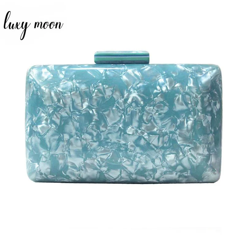 Luxy Moon Fashion Acrylic Evening Clutches Blue Box Shape Bag for Women Handbag Chain Shoulder Bag Wedding Clutch Bag Purse