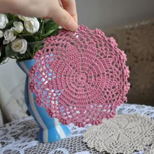 4PCS/LOT 6″(15CM) Pink Placemat Crocheted Doilies French Country Doliy Handmade Crochet Lace Cupmat