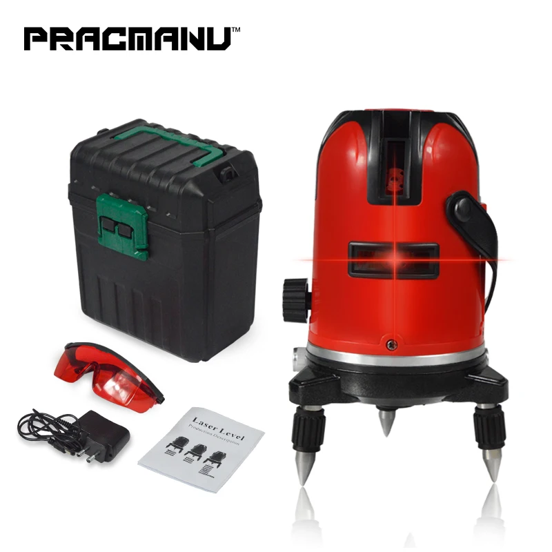 

PRACMANU 5 Lines 6 Points Laser Level 360 Degree Cross Line Rotary Level Measuring Instruments Construction Tools