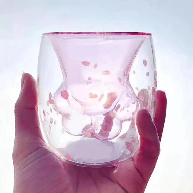 

2019 Cute Cat Claw Glass Mugs Cartoon Coffee Milk Mugs Cup Double Layer Glass Tea Cup For Starbucks Girl Gifts Drop Shipping