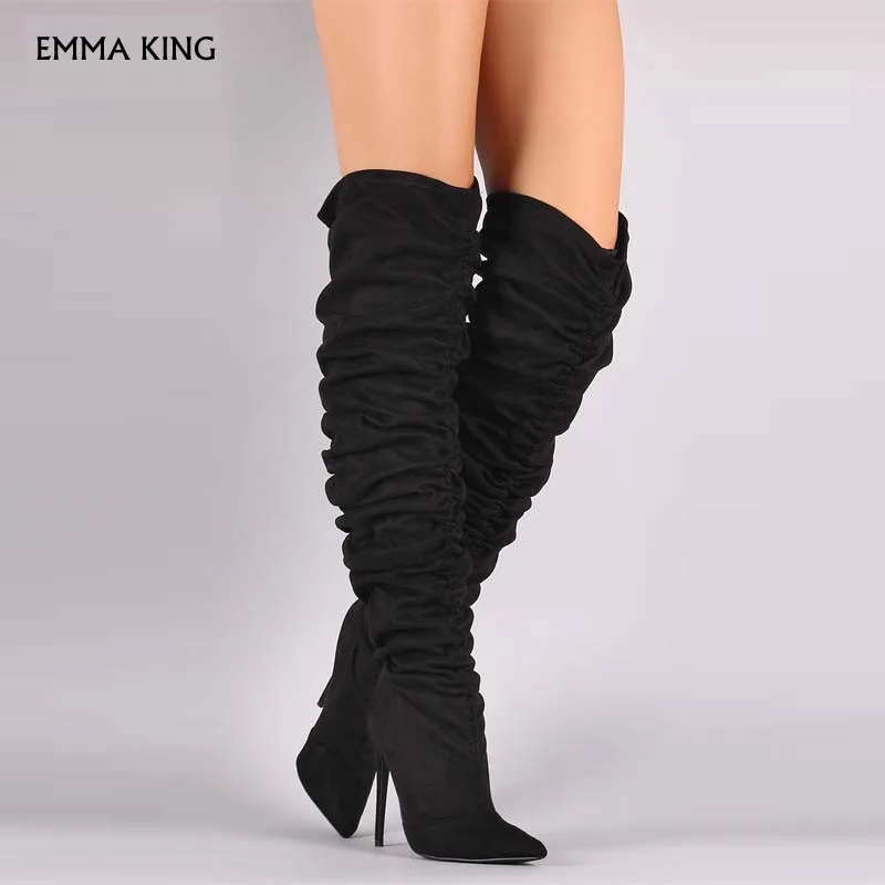 

Pointed Toe Stiletto Over The Knee Boots New Fashion Suede High Heels Botas Mujer Party Booties Fashion Shoes Woman EURO 35#-43#