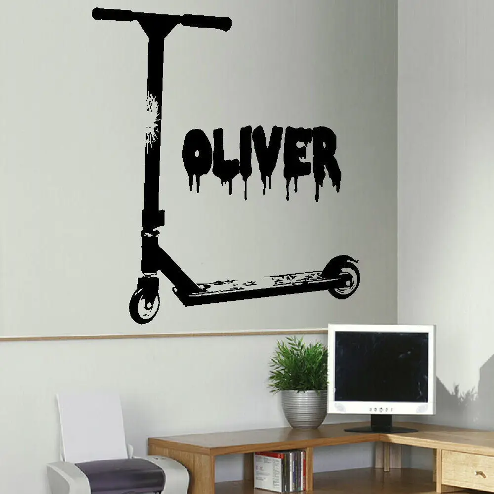 

EXTRA LARGE PERSONALISED STUNT SCOOTER WALL ART STICKER STENCIL TRANSFER DECAL