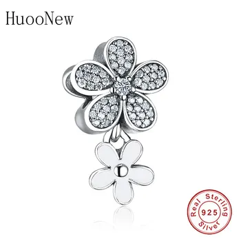 

Pave Clear Crystal White Enamel Flower Beads Charm Fit Original Pulsera Pandora Charms Bracelet 925 Sterling Silver Jewelry Gift