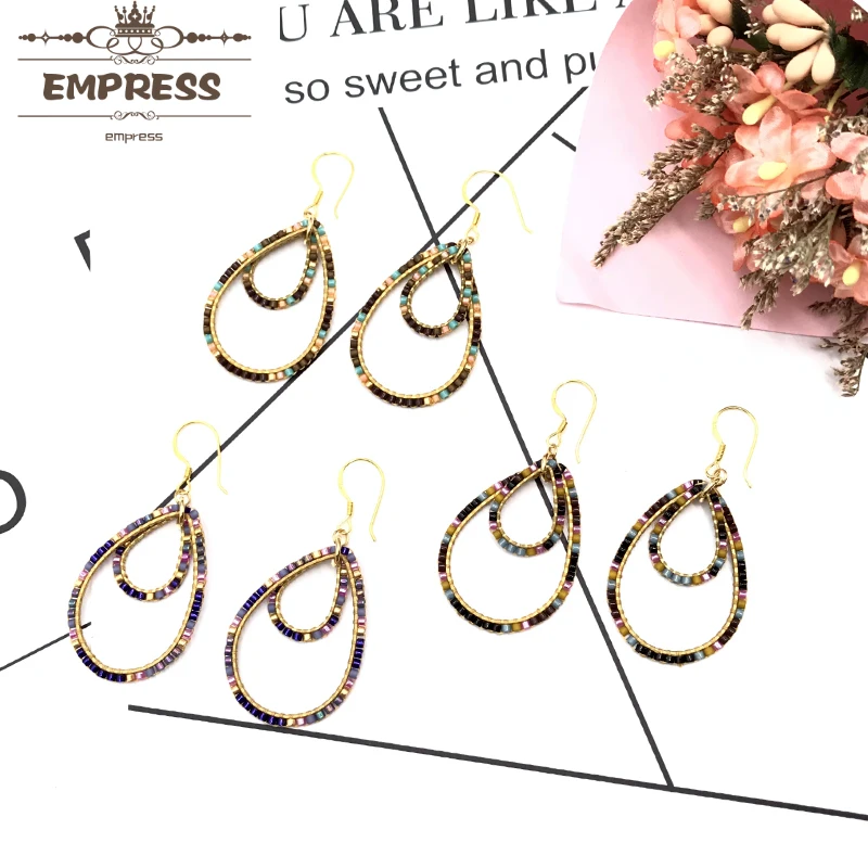 

FAIRYWOO Double Layers Simple Drop Water Earrings Woman 925 Silver Glass Handmade Miyuki Beads Jewelry Crystal Earrings