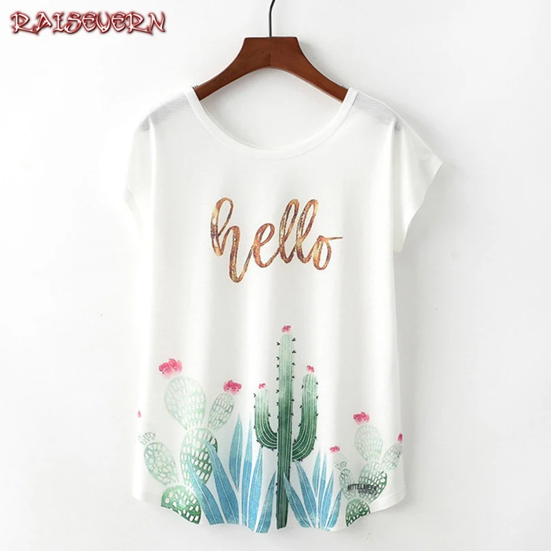 

RAISEVERN Cactus T Shirt Women Short Sleeve O Neck Lovely Cute Tshirt 2018 Summer Clothes Casual Brand Tops Tees Casual T-shirt