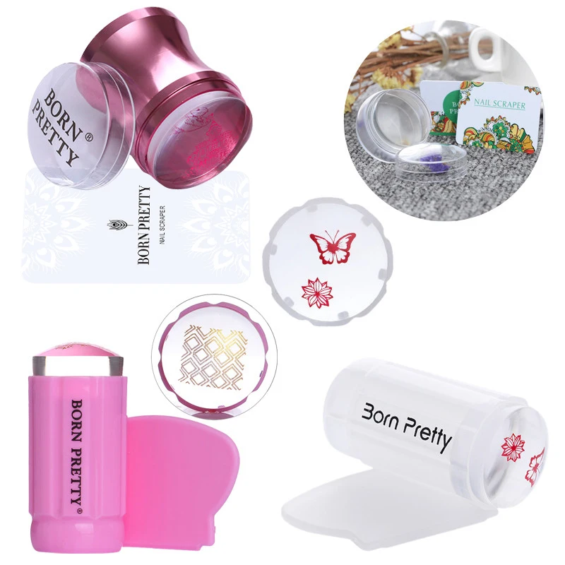 

BORN PRETTY Clear Jelly Silicone Marshmallow Stamper with Scraper Stamping Manicure Nail Art Stamping Tool Set