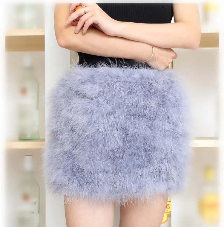 REAL OSTRICH FEATHERS MINI SKIRT IN BLUE