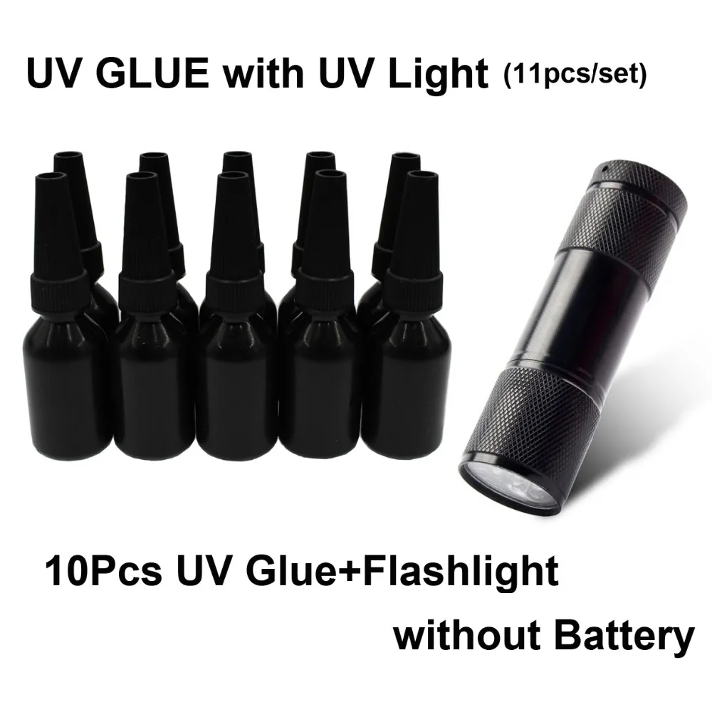 11Pcs/set UV Liquid Glue with LED Light Metal Fabric Fix DIY Craft Clear Super Hobby Glass