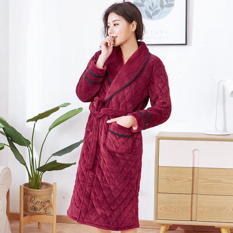 J&Q 2019 Female Robe Lapel Winter Woman Bathrobe Plus Size Long Sleeve
