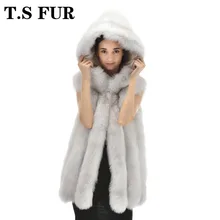 2016 New Sale Genuine Whole Skin Fox Fur Vest Hooded Winter Women Nautural Pull Pelt Fox Fur Waistcoats Fashion Real Fur Jacket