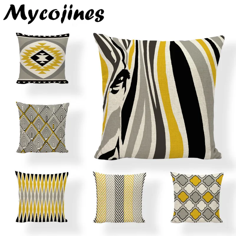 

Dropshipping Black Grey Yellow Geometry Cushion Cover Striped Zebra Rectangle Trigon 43*43CM Square Pillowcase Living Room Decor