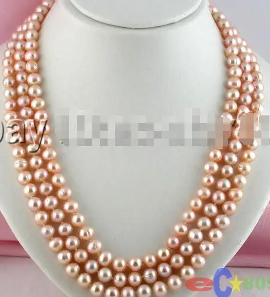 

FREE SHIPPING HOT sell new Style >>>>3ROW 9MM ROUND PINK FRESHWATER PEARL NECKLACE SHELL
