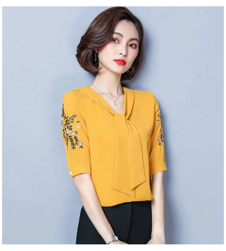 2018 New Arrival Lady Blouse Summer Fashion Shirts Floral Embroidered Tops Plus Size Short Sleeve Office Chiffon Blusas Feminina (14)