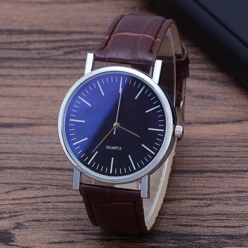 Модные искусственная кожа Мужчины Аналоговые кварцевые часы Blue Ray Мужские наручные часы мужские s часы лучший бренд Роскошные повседневные наручные часы - Цвет: Brown Black Color