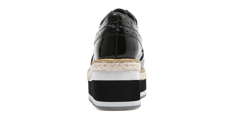 Women Platform Oxfords Brogue Flats Shoes Patent Leather Lace Up Square Toe Brand Female Footwear Shoes For Women Creepers Black (17)
