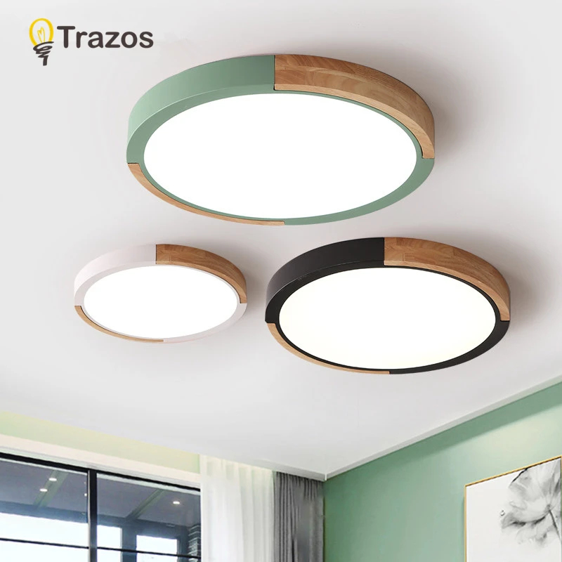 

TRAZOS Colour LED Ceiling Lights 220v Nordic Style Round Ceiling Mounted Lamp For Bedroom Wooden Kitchen Lighting Fixture