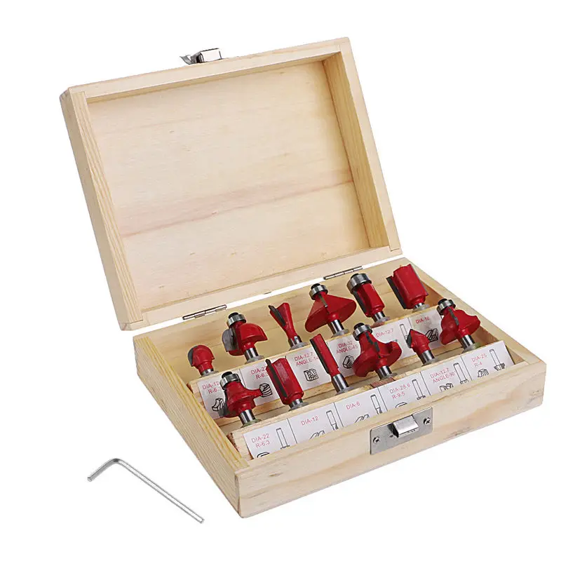 

12pcs 1/4" Shank Router Bit Sets Tungsten Carbide Rotary Wood Tools + Wood Boxs