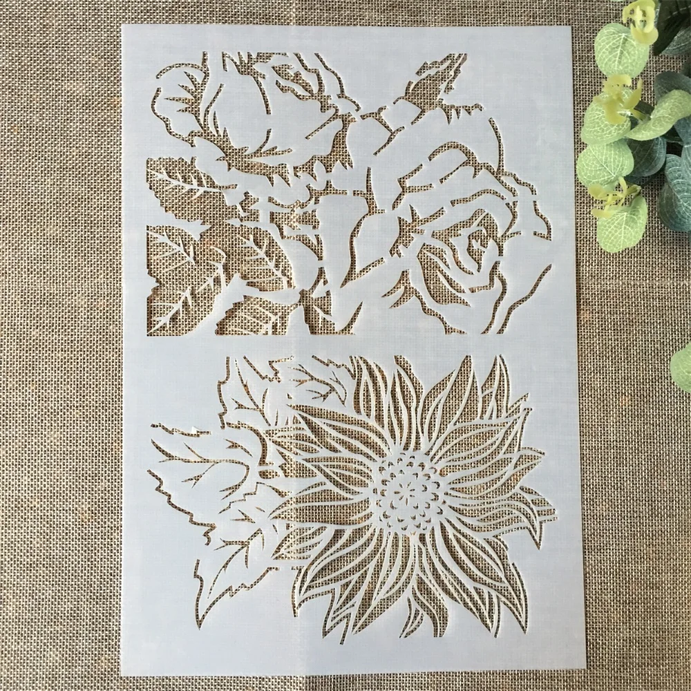 29*21cm Big Rose Flower DIY Layering Stencils Wall Painting Scrapbook Coloring Embossing Album Decorative Paper Card Template | Канцтовары