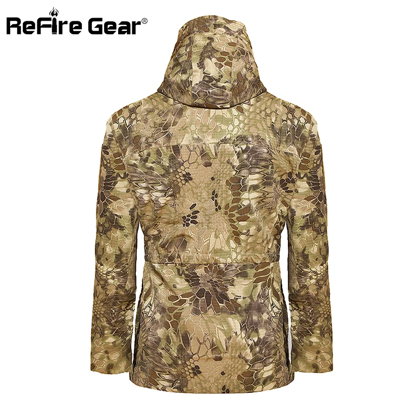 Мужская камуфляжная куртка ReFire Gear водонепроницаемая ветровка с капюшоном в