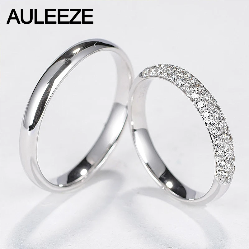 Обручальное кольцо AULEEZE с настоящим бриллиантом, натуральный бриллиант, 18 К, белое золото, кольца для женщин и мужчин, обручальные кольца для пар