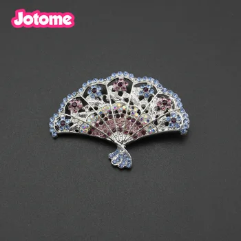 

7pcs/lot free shippping Personality rhinestone crystal jewelry silver tone fan brooch pins