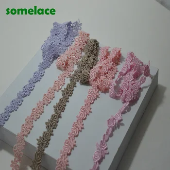 

5Yds/lot 2cm Wide Pink~Purple~Brown Floral Wavy High quality Venise Lace Venice Trim For Garments And Wedding