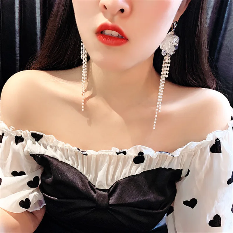 FYUAN длинные серьги с кисточкой и жемчугом для женщин подвеска в форме