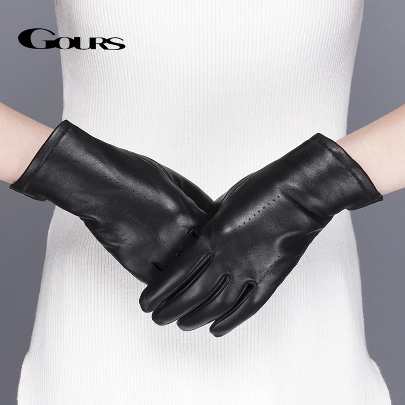 Женские кожаные перчатки Gours, черные перчатки из натуральной овечьей кожи, с возможностью работы с сенсорным экраном, GSL076, зима