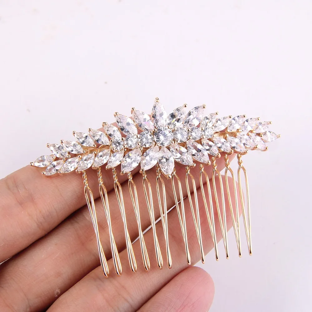 

Tuliper Chic Leaf Teardrop Bridal Hair Side Comb Cubic Zircon Hair Piece For Women Wedding Bridesmaid Party Jewelry Gift