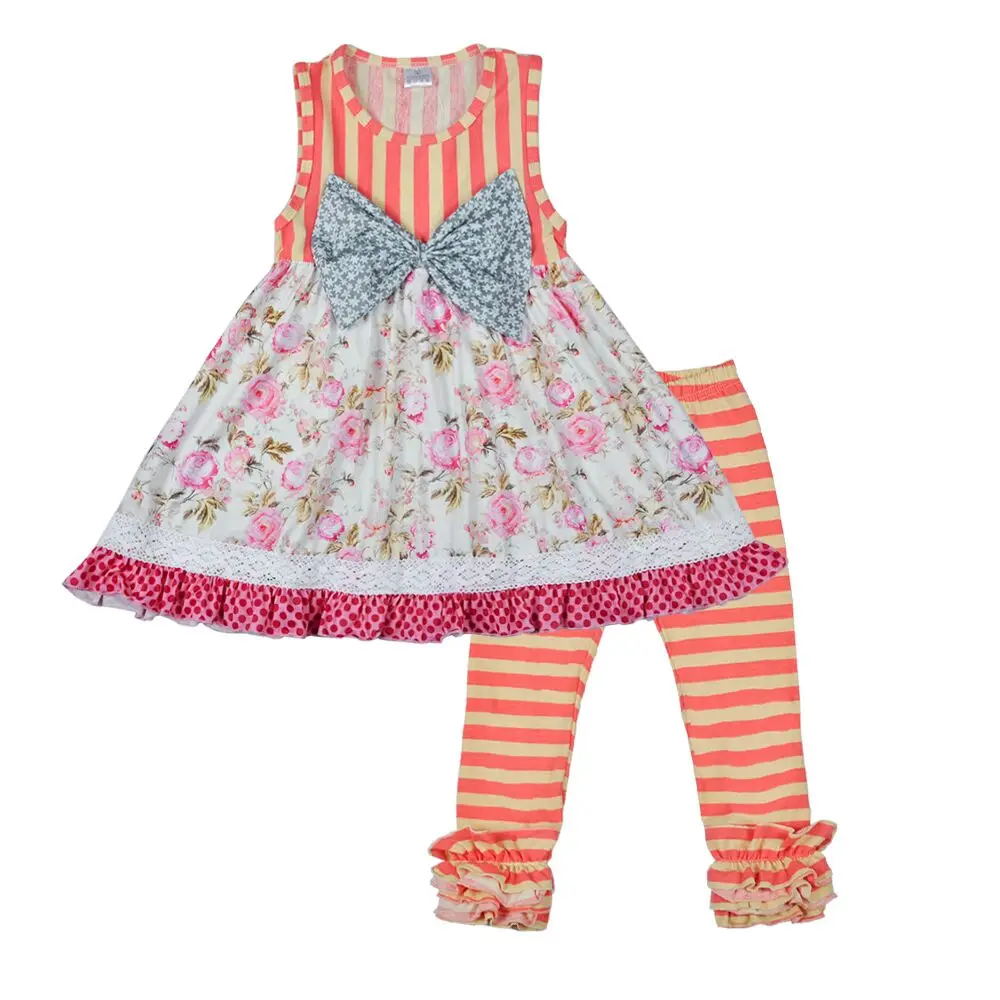 New Arrival Girls 2 Pcs Summer Clothing Floral Bow Dress Stripes Icing Cotton Ruffle Pants Remake Children Outfits 2GK712-052 HTB1UO.Jn8fH8KJjy1Xbq6zLdXXaR - New Arrival Girls 2 Pcs Summer Clothing Floral Bow Dress Stripes Icing Cotton Ruffle Pants Remake Children Outfits 2GK712-052