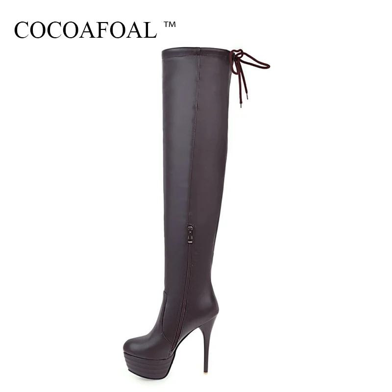 

COCOAFOAL Women's White Brown Plus Size 41 43 Over The Knee Boots Black Thigh High Boots Sexy Winter Woman High Heel Shoes 2018