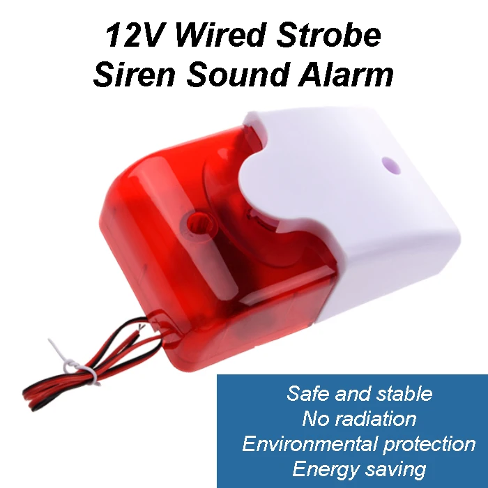 

110dB 12V Alarm Siren Wired Flashing Siren Strobe Light Sound Siren Home Security Alarm System
